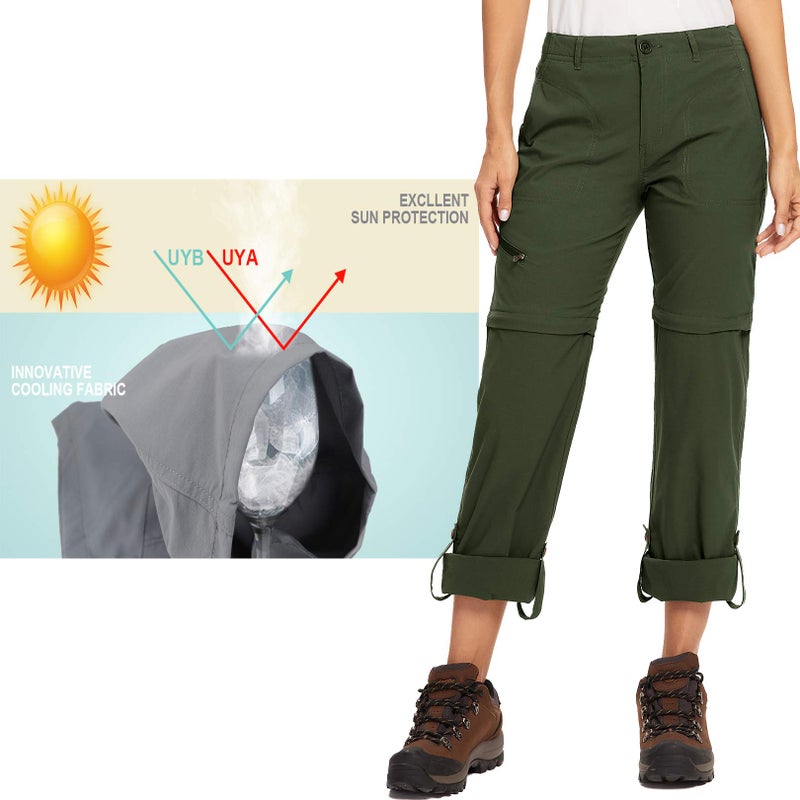 Toomett Hiking Pants for Women Stretch Waterproof Outdoor Golf Lightweight Quick Dry Stretchy Zip Off Pants for Women,2192,Army Green,34 - Image 2
